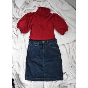 CLEARANCE❗Red Cowl-neck Top &  Denim Skirt Bundle